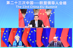 李克强同欧洲理事会主席米歇尔、欧盟委员会主席冯德莱恩共同主持第二十三次中国－欧盟领导人会晤